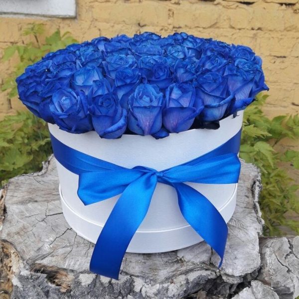 41 синяя роза в шляпной коробке